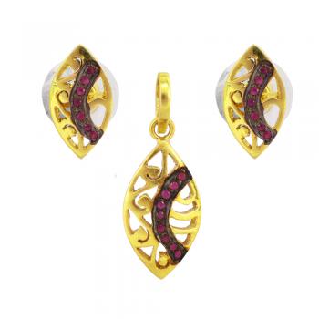 Elegant Sterling Silver Gold Plated Pendant Set with Ruby seated  pendent for Women & Girls - 